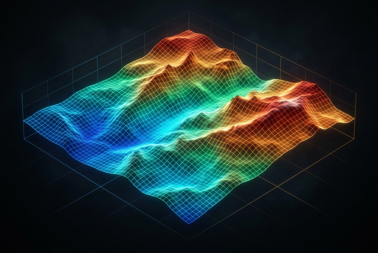 A fuel map rendered as 3D terrain — load by RPM by fuel value