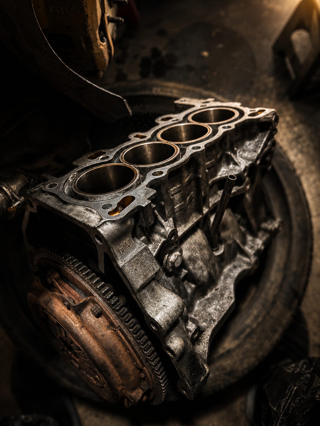 The bare block on the shop tire, stamp pad visible, photographed the day they found it