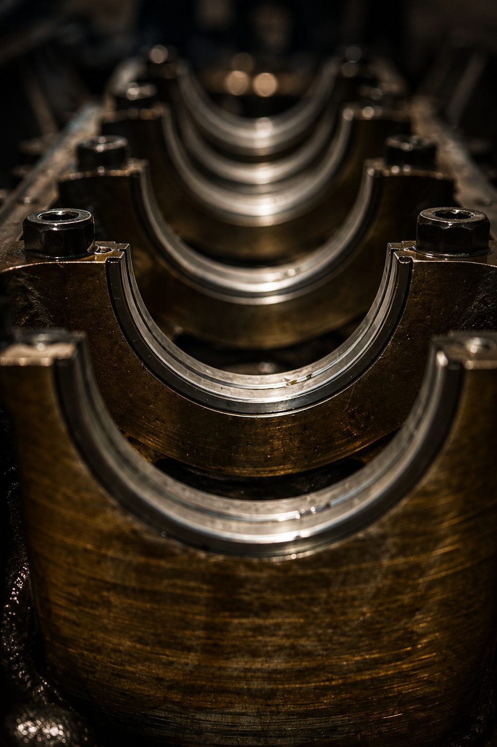 The main bearing saddles clean and true in a row