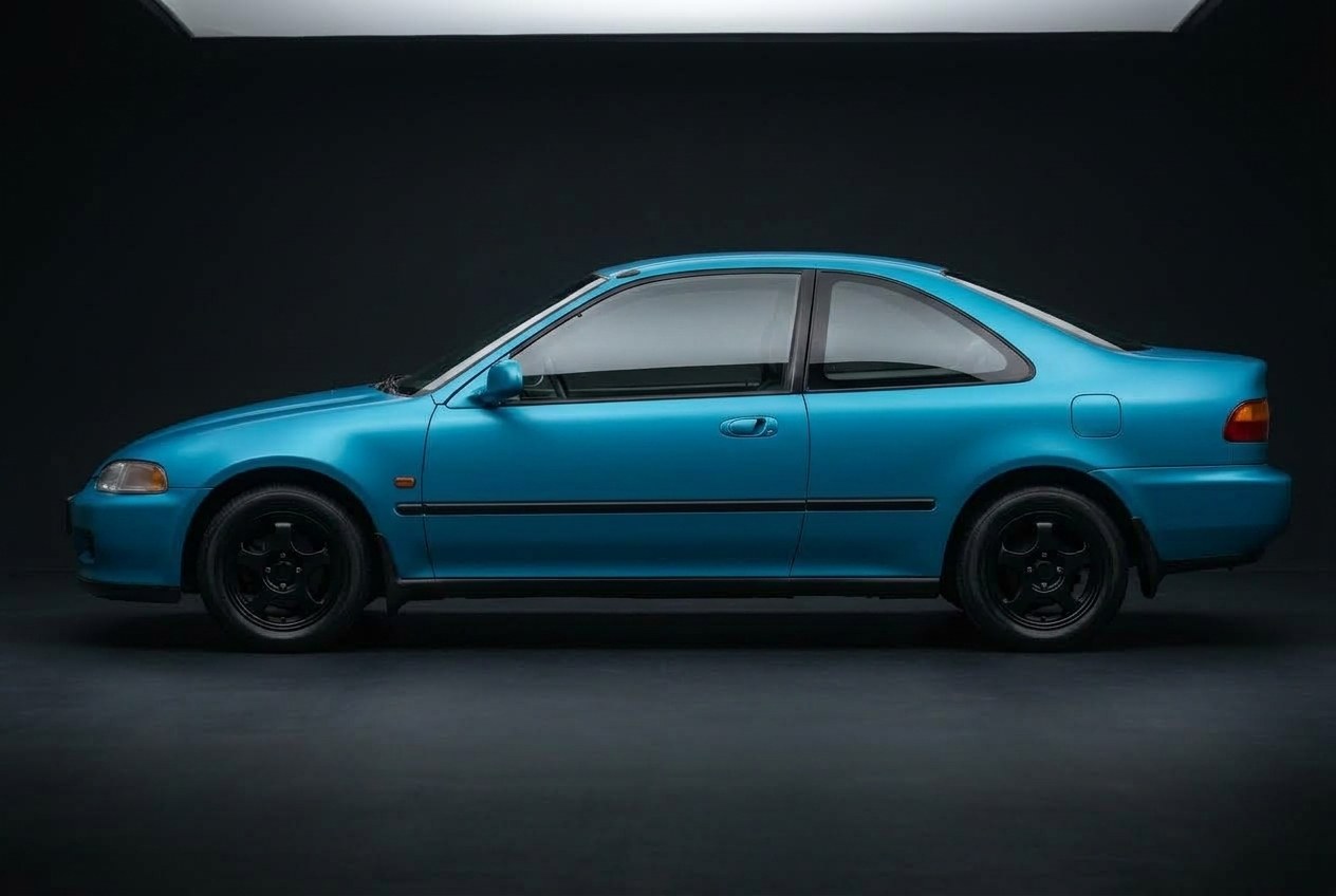 Civic coupe wrapped in Electric Cyan